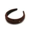 Brown tweed wide headband for women, stylish wool hair hoop with black bow pattern accessory. - Dark Coffee
