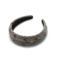 Stylish wide hair hoop for women with bow embroidery, chic textured grey fabric design. - Gray