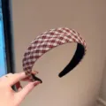 Red and white plaid wide headband for women, stylish hair hoop fashion accessory daily wear. - Red Plaid