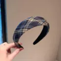 Classic plaid wide headband for women, stylish high crown hair hoop and elegant hair accessory. - Blue Plaid