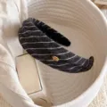 Wide striped headband for women, stylish fabric hair hoop, high crown fashion accessory. - Black