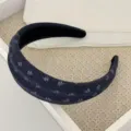 Wide headband dark blue floral hair accessory elegant daily wear versatile chic hair hoop style - Navy Blue