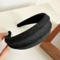 Black wide headband for women, textured sparkly fabric hair hoop, stylish daily hair accessory. - Black