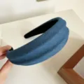 Wide denim headband for women, fashion high crown hair hoop daily hair accessories. - Classic Blue