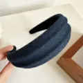 Denim wide headband for women, stylish high crown hair hoop, versatile everyday hair accessory. - Dark Blue