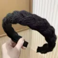 Serre-tete large et duveteux noir pour femme hiver retro accessoire cheveux pelucheux - Noir