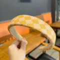Yellow checkered padded headband, stylish wide hair hoop for women daily wear hair accessories - Yellow