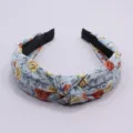 Bonita diadema de tela floral con nudo para mujeres, aro para el cabello ancho y elegante. - Azul claro