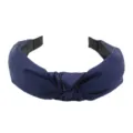 Solid color fabric wide knotted headband for women, stylish daily hair accessory. - Navy Blue