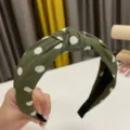 Green polka dot knotted headband, stylish wide hair hoop for daily wear and face washing. - Army Green