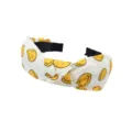 Retro fabric knotted headband for women, stylish yellow smiley face print wide hair hoop. - Off-White Smiley Face Style