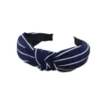 Retro diadema de tela a rayas azul oscuro con nudo para mujeres, aro ancho elegante. - Estilo de Rayas Azul Marino