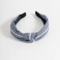 Korean style fabric knotted headband with white piping wide hair hoop for women hair accessories - Light Blue