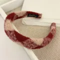 Red plaid woolen headband for women, wide fleece hair hoop, cozy winter fashion accessory. - Style #8