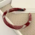 Red plaid tweed headband for women, stylish wide hair hoop, chic hair accessories. - Style #9