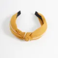 Korean style fabric knotted headband with white piping, wide brim fashion hair accessory. - Yellow