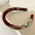 Red plaid woolen headband, elegant wide tweed hair hoop for women and girls daily styling. - Style #11