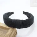 Diadema de punto negro para mujer, cinta para el pelo ancha lisa con nudo cruzado - Negro