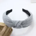 Grey knitted wide headband for women, solid color knotted hair hoop, soft cotton hair fashion accessory. - Light Gray