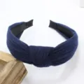 Solid color knitted cotton wide brim knotted headband for women, comfortable daily accessory. - Navy Blue