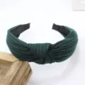 Dark green ribbed knit headband, women's cross knotted hair hoop, casual daily hair accessory. - Dark Green