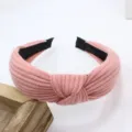 Pink knitted knotted headband for women, solid color wide brim hair hoop, cozy hair accessory. - Elegant Pink