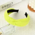 Neon yellow knitted cotton wide brim knotted headband for women fashion hair accessory. - Yellow