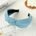 Blue knitted headband for women, wide cross knotted hair hoop, comfortable daily hair accessory - Lake Blue