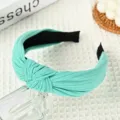 Mint green knotted fabric headband, wide knitted cotton hair hoop for women and girls daily wear. - Emerald Green