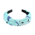 Detailed view of the light blue flamingo printed knotted fabric headband for daily wear. - Flamingo Style (FK-B043 Peacock Blue)