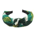 Retro knotted fabric headband for women, wide brim green leaf print hair hoop daily fashion. - Tropical Leaf Style (4#)