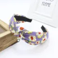Diadema con nudo de flores moradas para mujer, aro de pelo de tela de estilo vintage. - Púrpura