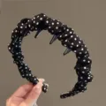 Black and white polka dot tooth headband anti-slip hair hoop stylish daily hair accessory - Black