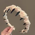 Fashion polka dot pleated hairband with anti-slip teeth, stylish chic daily hair accessory. - Off White
