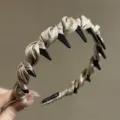 Chic satin hair hoop with teeth, anti-slip braided headband for women daily fashion style. - Khaki