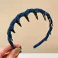 Dark blue velvet tooth headband for women anti-slip hair hoop stylish hair accessory - Navy Blue
