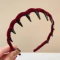Wine red velvet hair hoop with black teeth comb headband anti-slip hair accessories - Burgundy