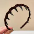 Brown velvet tooth headband for women, non-slip hair hoop for daily fashion styling. - Coffee