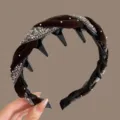 Brown velvet rhinestone tooth headband non-slip high skull top hair hoop for daily chic. - Coffee