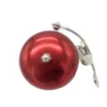 Detailed view of a bright red bicycle bell with durable silver aluminum alloy mount and striker. - Red