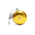 Gold bicycle bell detail shot, aluminum alloy mountain bike handlebar ring with clear crisp sound. - Gold