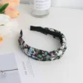 Dulce diadema floral mujeres aro de pelo retro nudo accesorio diario moda estilo elegante - Negro