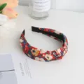 Bonita diadema floral mujer vintage nudo de tela banda para el pelo accesorio de moda - Rojo