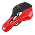 Ergonomic black and red bicycle saddle with breathable hollow design for mountain and road bikes. - Dual Rail / Red