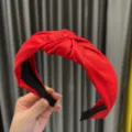 Diadema de pelo ancha y anudada roja para mujer, aro de pelo elegante de color sólido, casual - Rojo