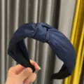 Einfarbiger Haarreif mit Knoten für Damen, breiter Rand modisches Haaraccessoire blau - Marineblau