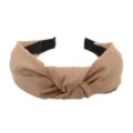Khaki solid color knotted wide headband, casual fashion fabric hair accessory detail shot. - Khaki