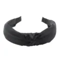 Diadema de tela negra anudada, elegante banda ancha de color sólido para uso diario femenino. - Negro