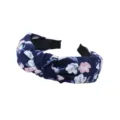 Navy blue floral knotted fabric headband, stylish wide hair hoop for women daily wear. - Navy Floral Style
