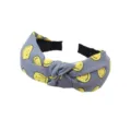 Cross-border retro gray fabric knotted headband with yellow smiley face print for women daily wear - Gray Smiley Face Style